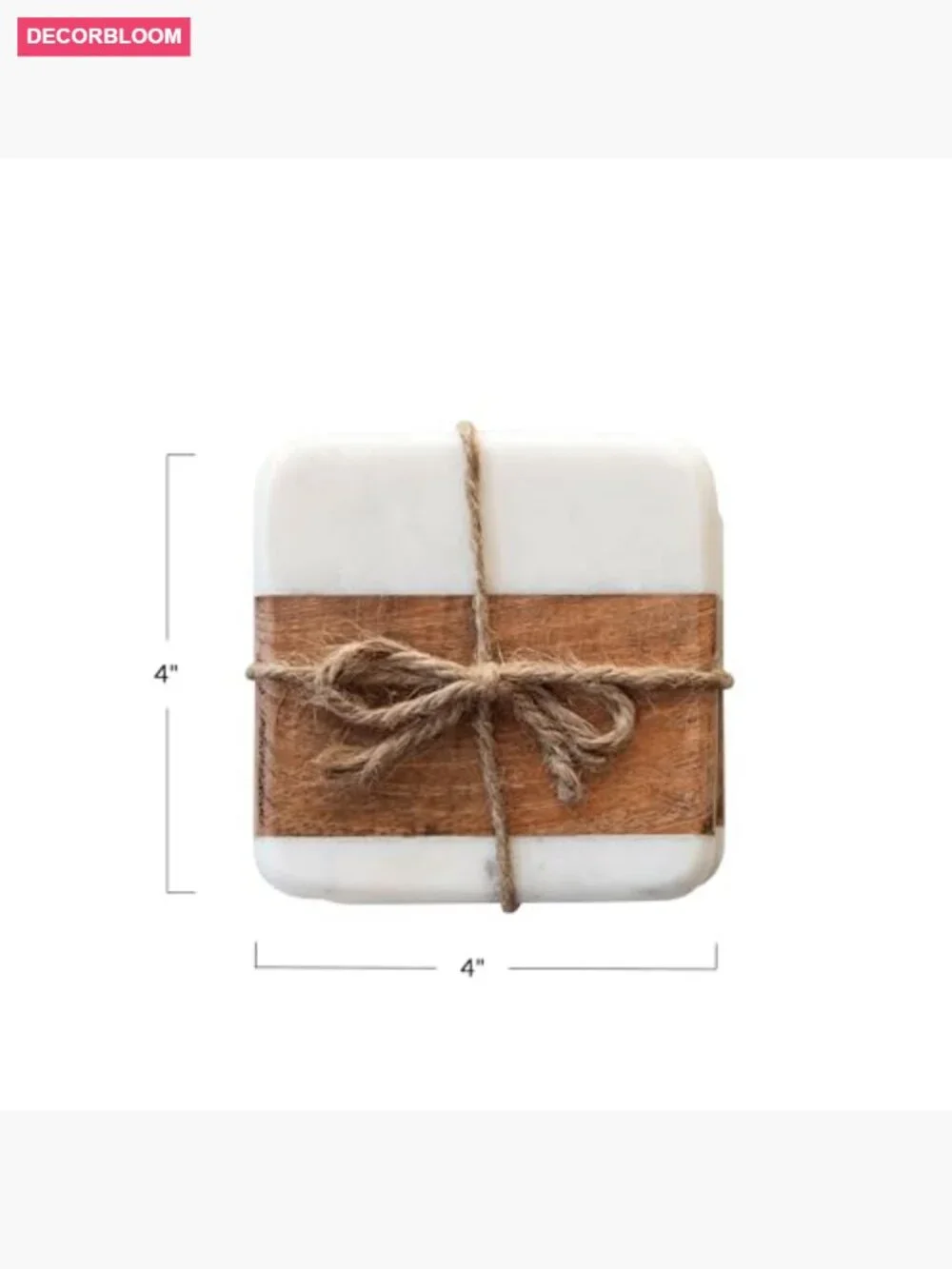 Marble & Acacia Wood Coasters Set of 4 Square Drink Coasters